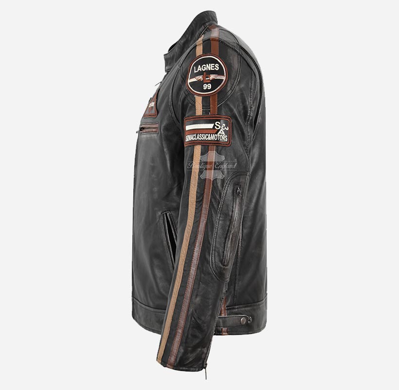 SIZMA Black Vintage Waxed Mens Leather Biker Jacket