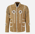 COWBOY Western Fringe Jacket For Men With Beads Detailing