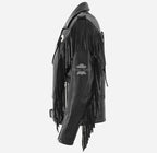 OETHEN Men's Cowboy Fringes Detailing Leather Biker Jacket