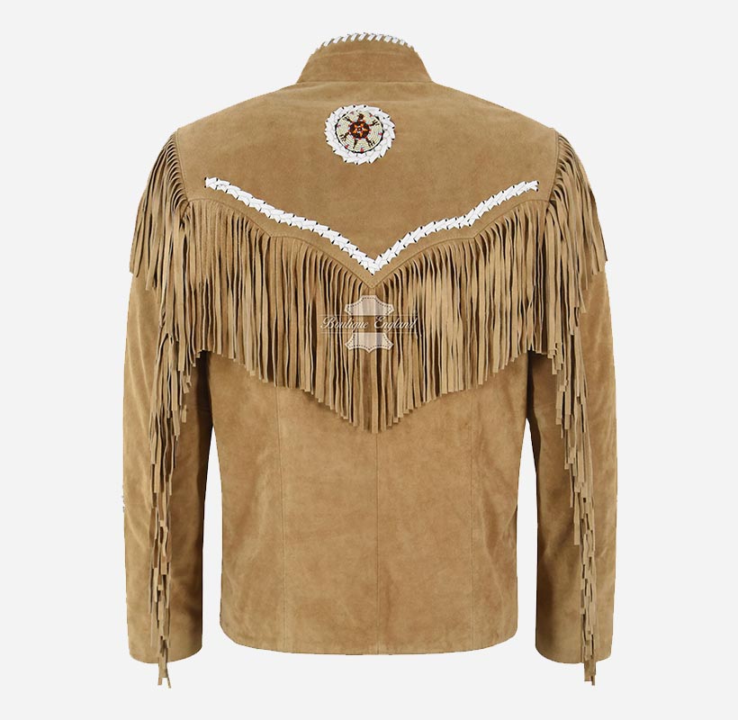COWBOY Western Fringe Jacket For Men With Beads Detailing
