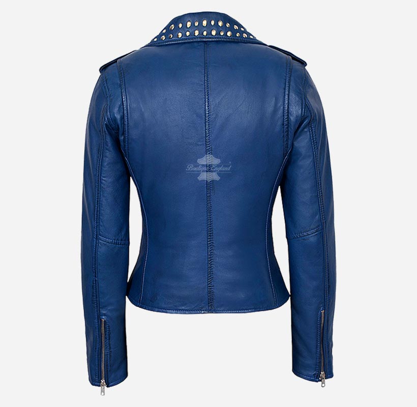 BRANDO Ladies Studded Collar Leather Biker Jacket Fitted Jacket