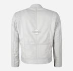 SR Racer Men's White Leather Biker Jacket Racer Motorbike Jacket