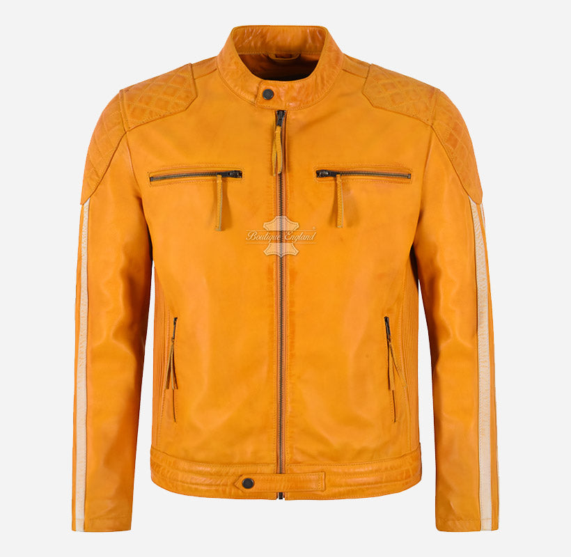 RECON Men's Racer Leather Jacket Yellow