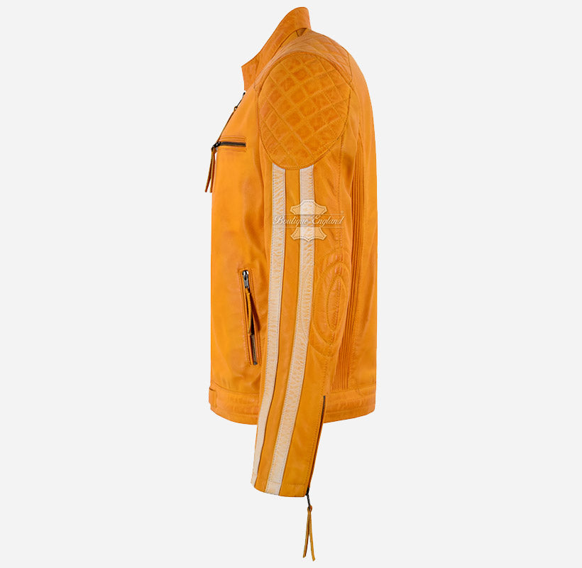 RECON Men's Racer Leather Jacket Yellow