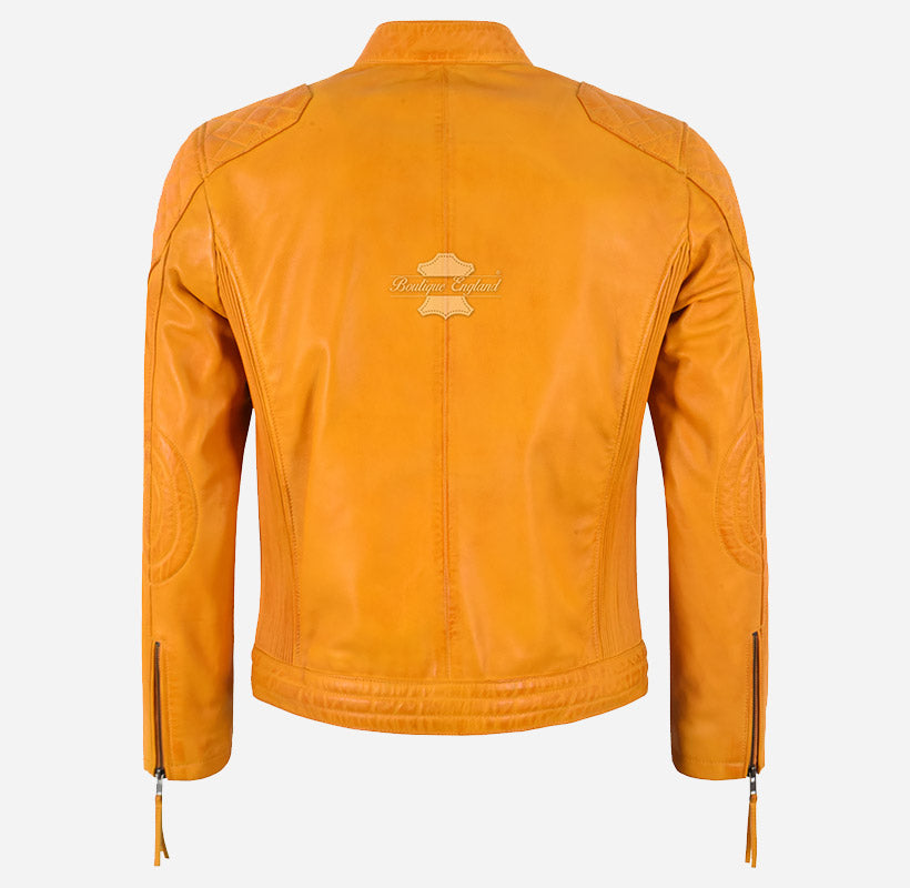 RECON Men's Racer Leather Jacket Yellow
