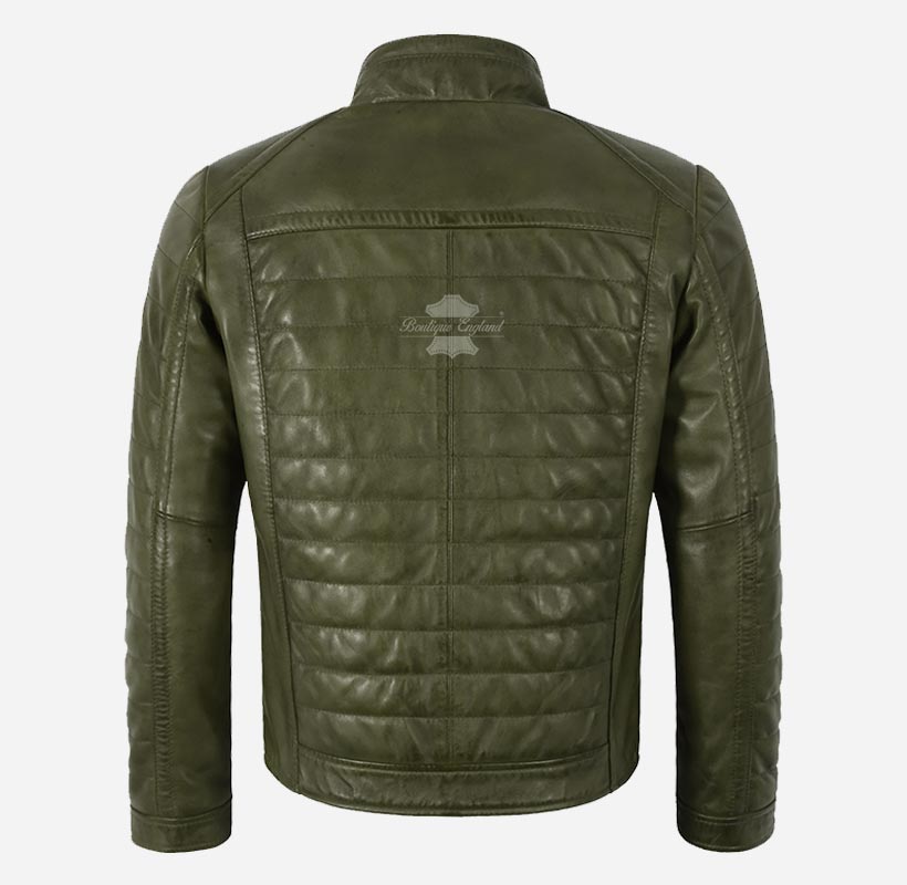 LELAND Men's Quilted Leather Jacket Padded Leather Jacket