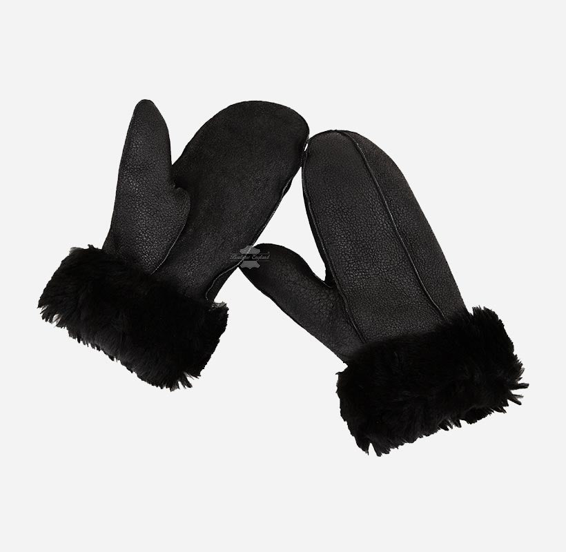 B3 Sheepskin Mitten Gloves Thick Real Shearling Leather Winter Gloves