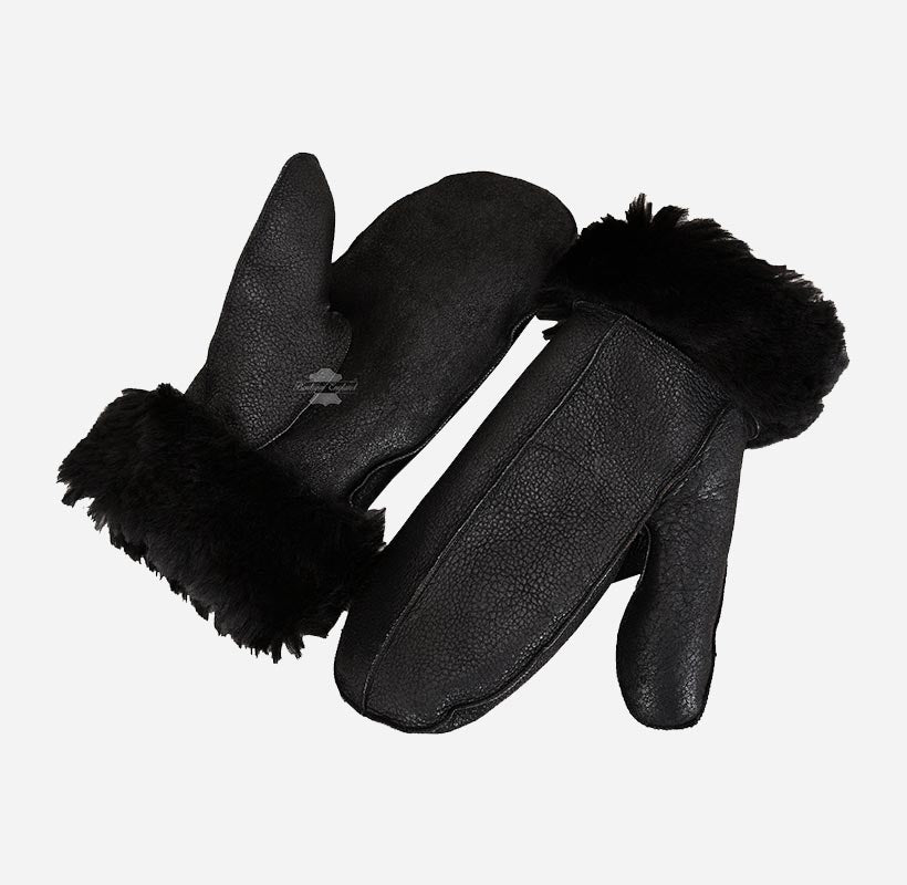 B3 Sheepskin Mitten Gloves Thick Real Shearling Leather Winter Gloves