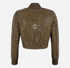Ximena Women Vintage Look Cropped Leather Bomber Jacket