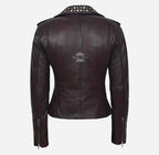 BRANDO Ladies Studded Collar Leather Biker Jacket Fitted Jacket