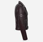 BRANDO Ladies Studded Collar Leather Biker Jacket Fitted Jacket