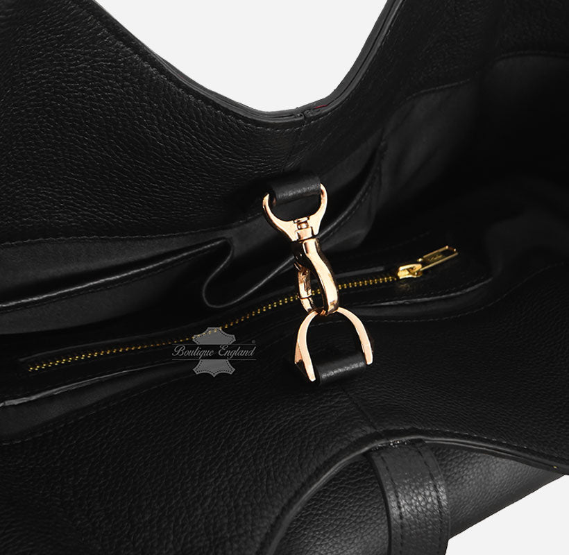 Women’s Black Leather Tote Bag Hobo Shoulder Bag