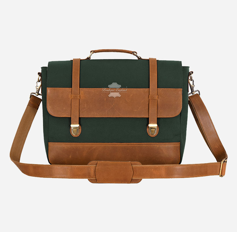 Vintage Waxed Leather Canvas Laptop Bag Crossbody Bag