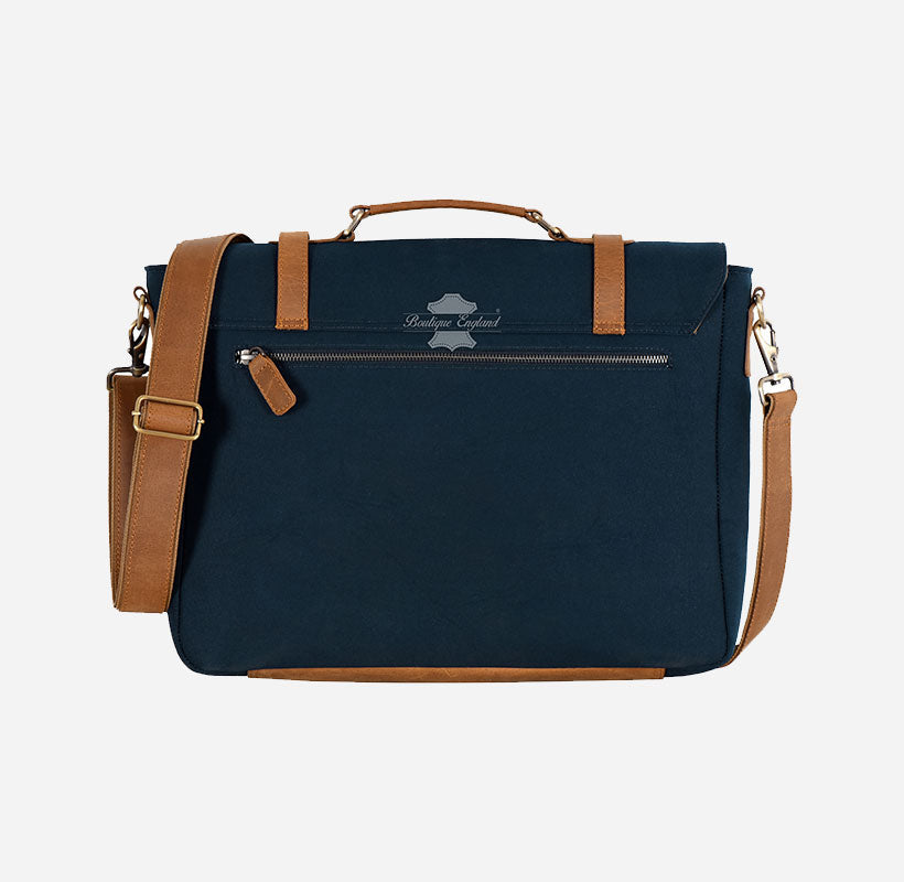 Vintage Waxed Leather Canvas Laptop Bag Crossbody Bag