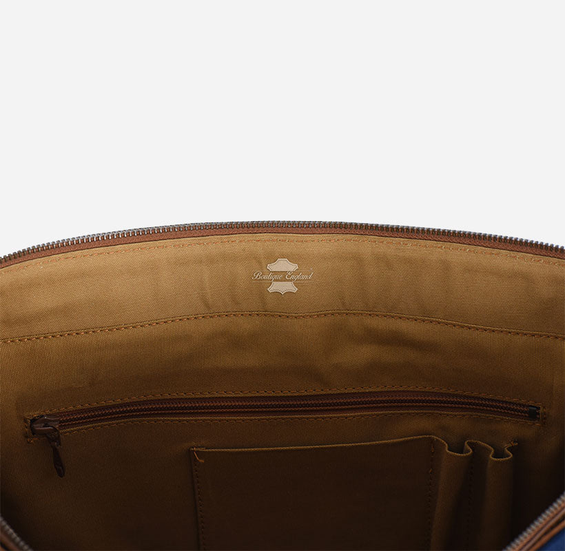 Vintage Waxed Leather Canvas Laptop Bag Crossbody Bag