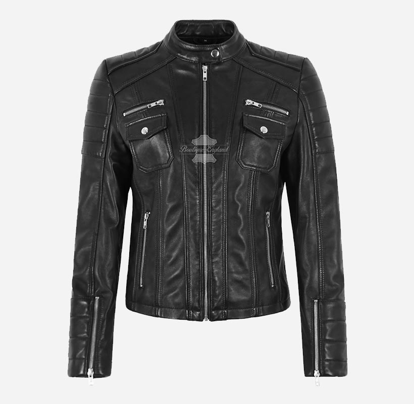 ELORA Ladies Leather Biker Jacket Slim Fit Leather Jacket