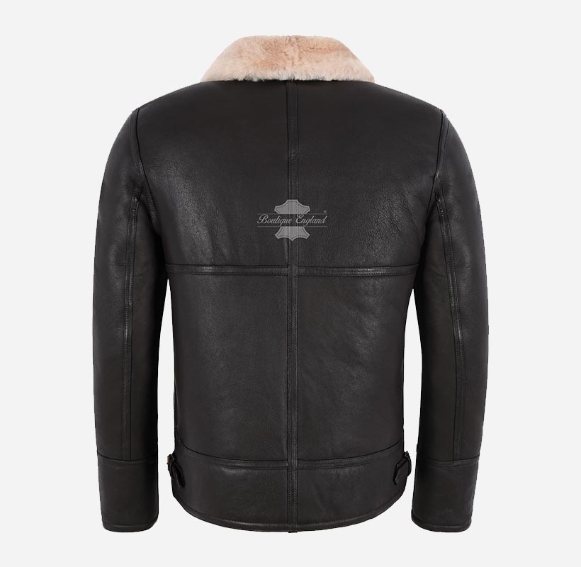 HARBIN Men's Classic B3 Original Sheepskin Jacket Brown Shearling Jacket