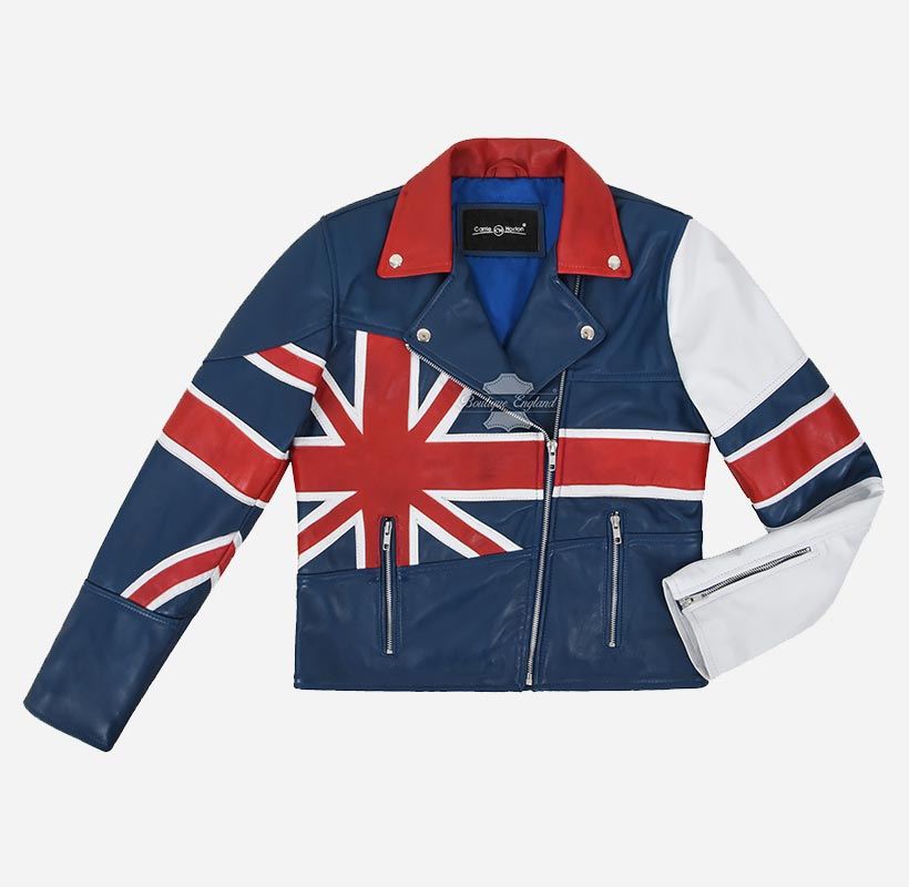 UNION JACKET Ladies Union Flag Leather Jacket Blue