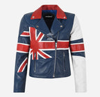 UNION JACKET Ladies Union Flag Leather Jacket Blue