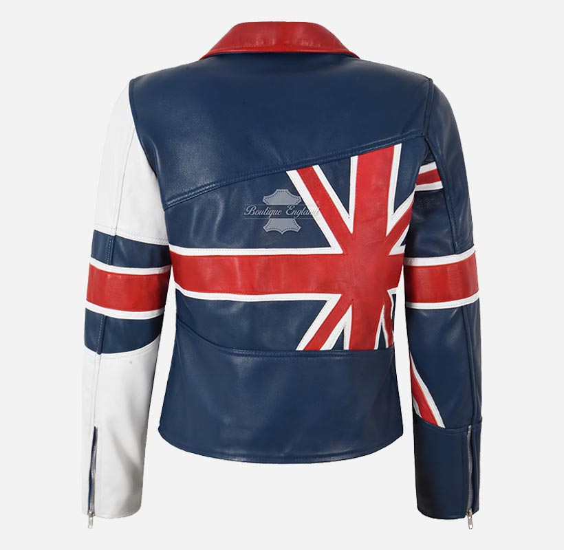 UNION JACKET Ladies Union Flag Leather Jacket Blue