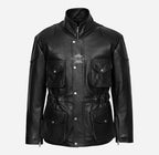 HUNTER Men's Black Leather Safari Coat Motorbike Jacket