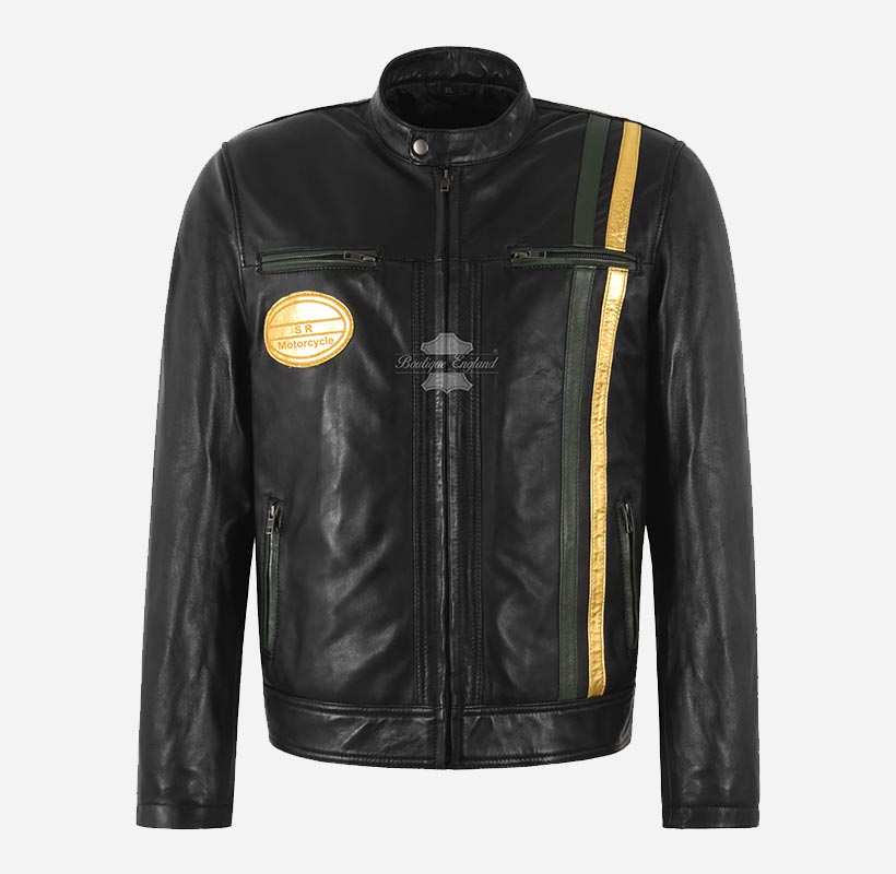 SR Racer Men's Leather Biker Jacket Racer Motorbike Leather Jacket
