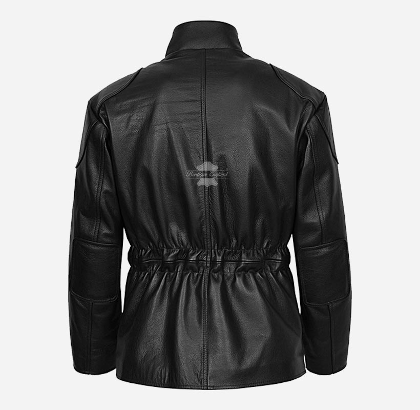 HUNTER Men's Black Leather Safari Coat Motorbike Jacket
