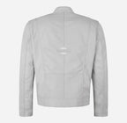 SR Racer Men's White Leather Biker Jacket Racer Leather Jacket