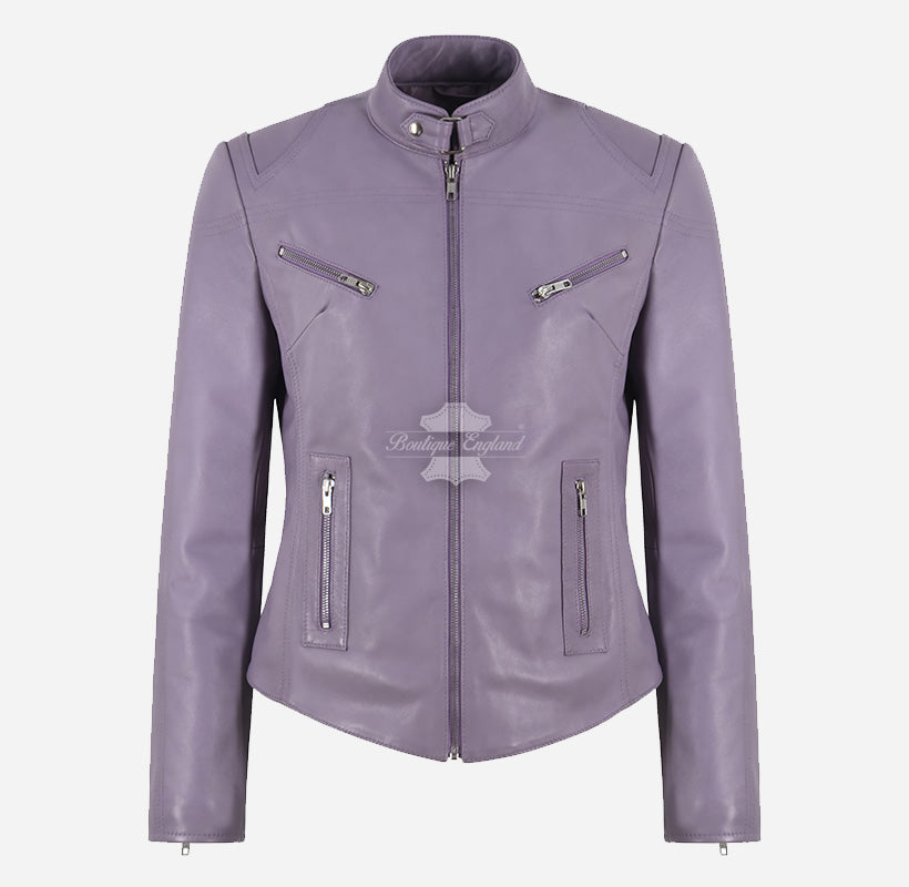 SPEED Women’s Leather Racer Jacket in Lavender