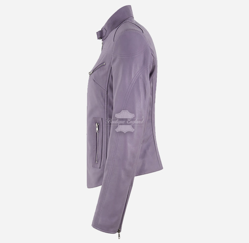 SPEED Women’s Leather Racer Jacket in Lavender