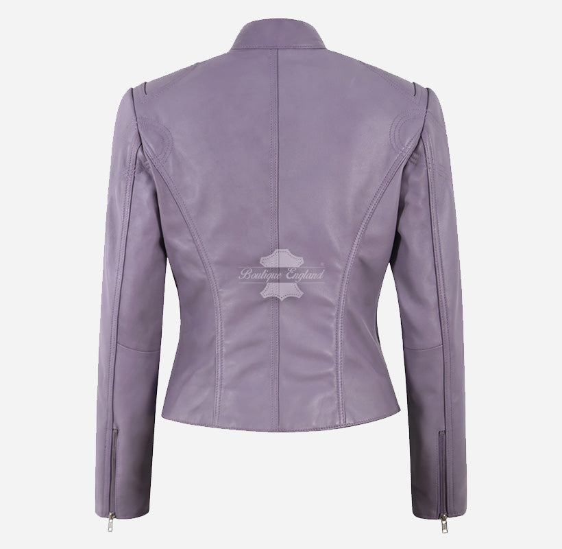 SPEED Women’s Leather Racer Jacket in Lavender