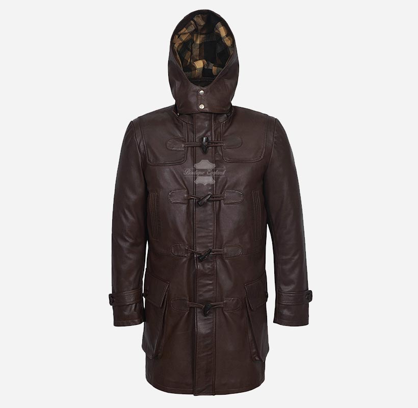 TOGGLE Men's Leather Duffle Coat With Hood