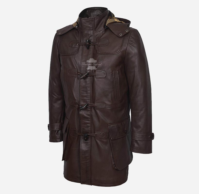 TOGGLE Men's Leather Duffle Coat With Hood