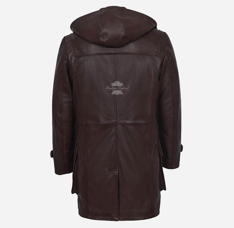 TOGGLE Men's Leather Duffle Coat With Hood