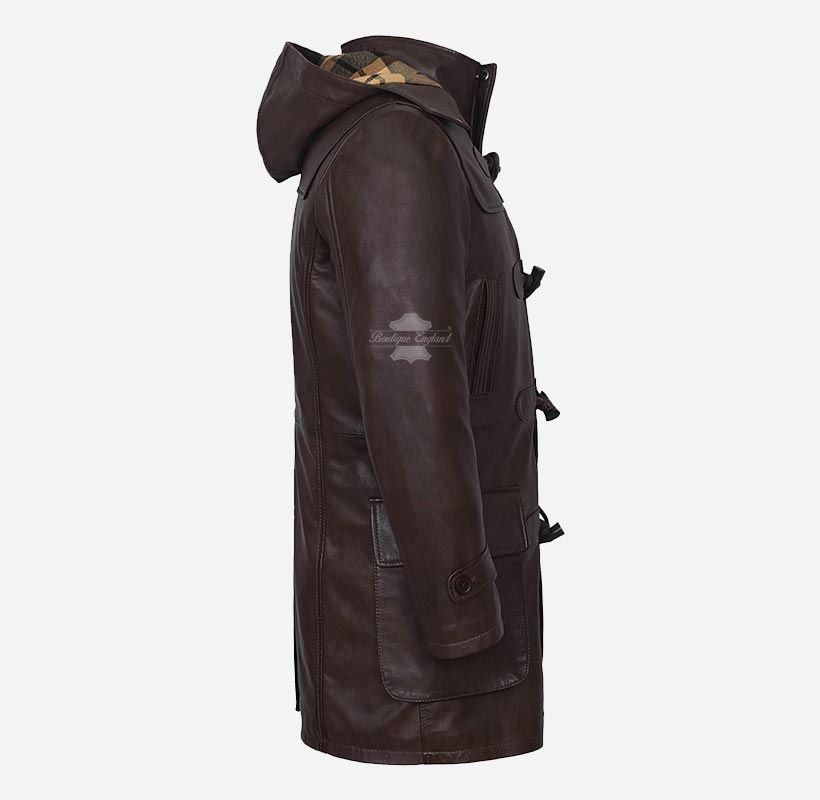 TOGGLE Men's Leather Duffle Coat With Hood