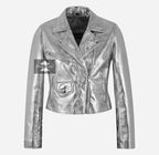 EMMA WATSON Style Jacket Fitted Ladies Silver Leather Jacket