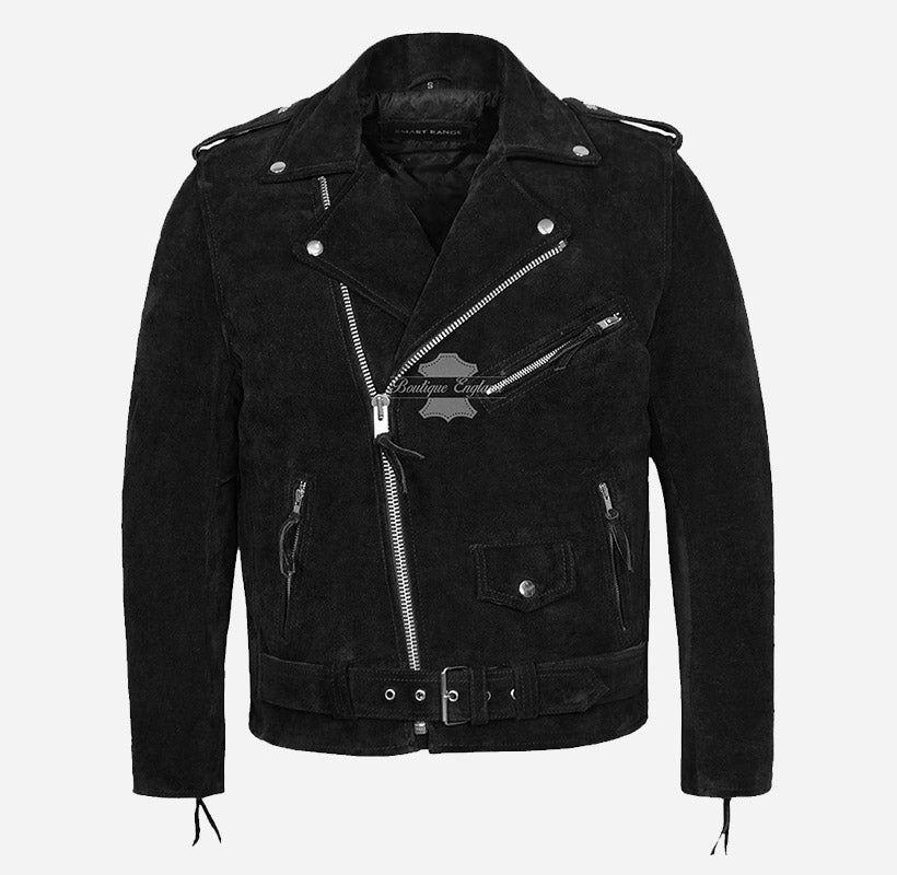 BRANDO Men's Suede Leather Classic Biker Jacket