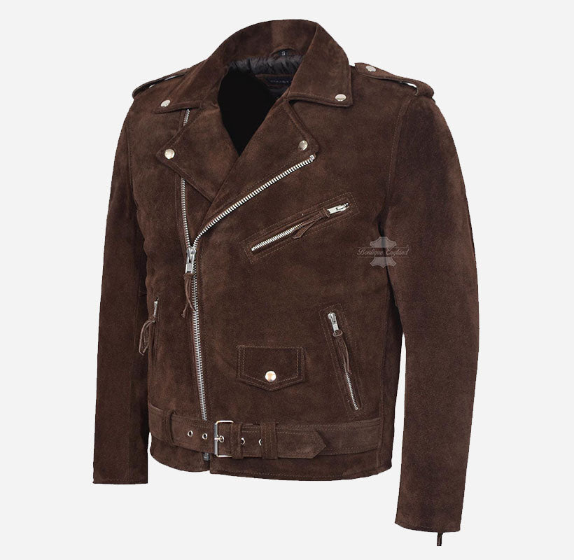 BRANDO Men's Suede Leather Classic Biker Jacket