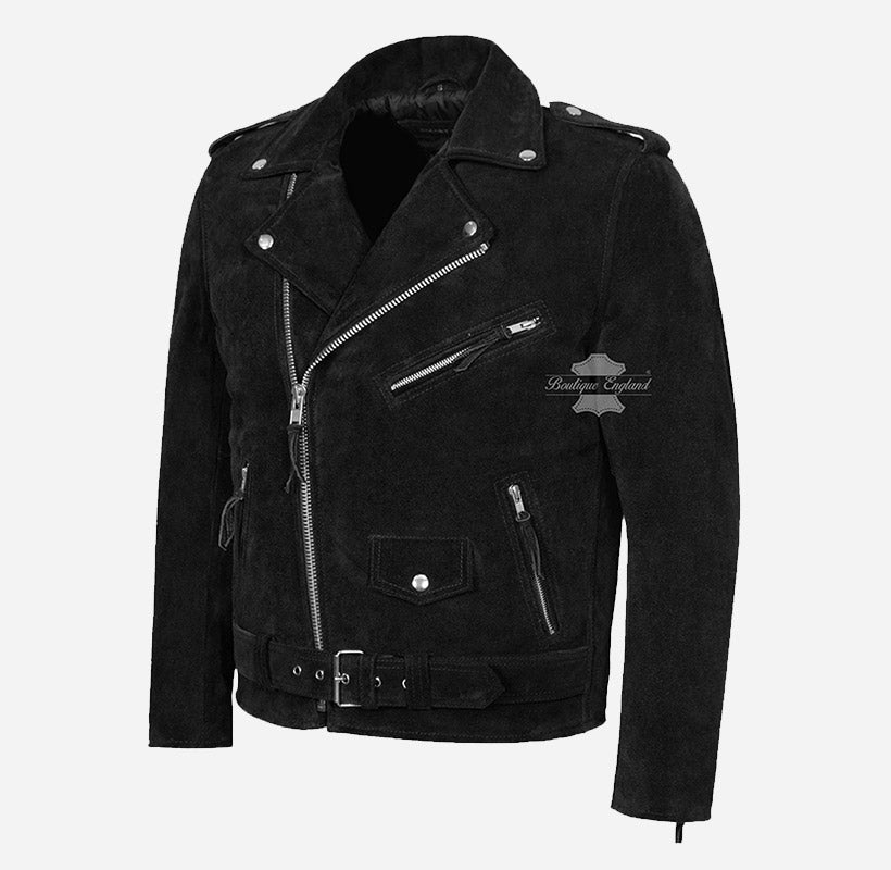BRANDO Men's Suede Leather Classic Biker Jacket