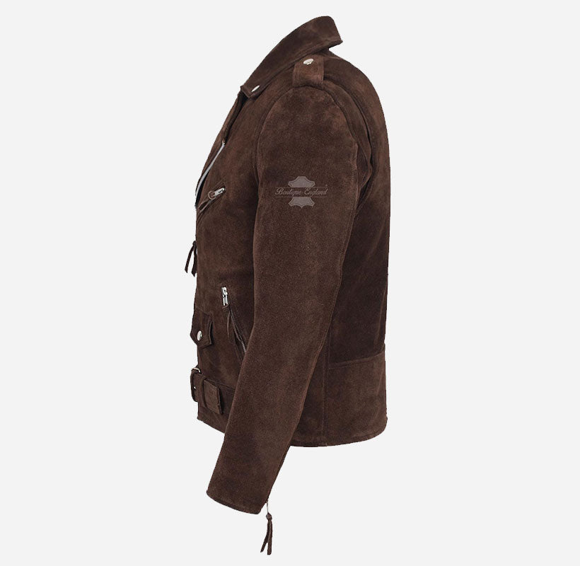 BRANDO Men's Suede Leather Classic Biker Jacket