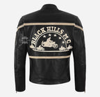Black Hills Mens Biker Leather Jacket Black Badge Detailing