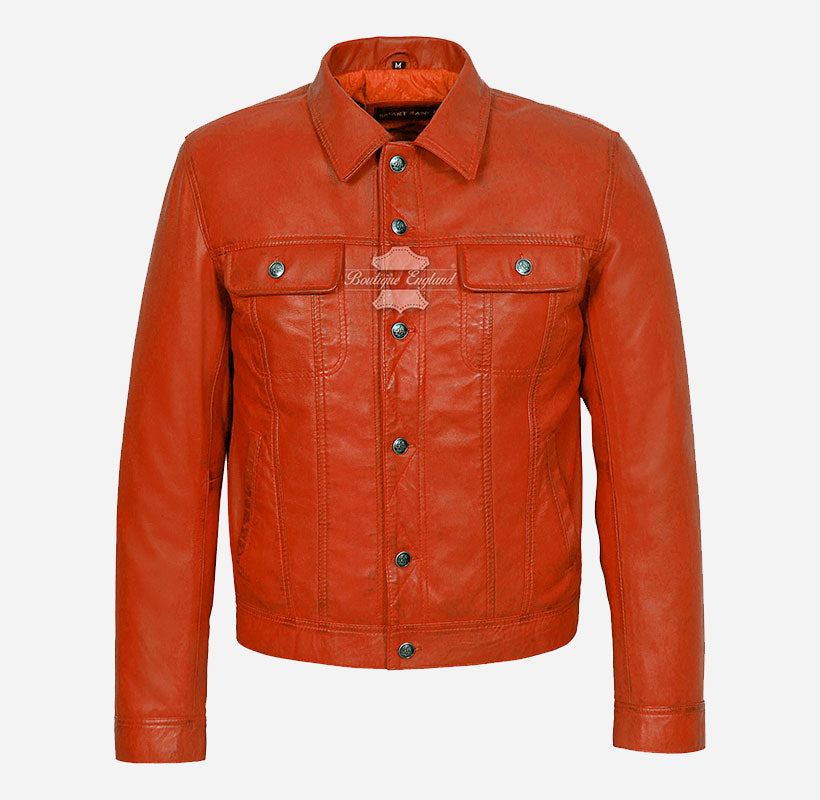 TRUCKER Men's Denim Style Leather Jacket