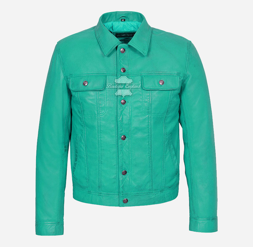 TRUCKER Men's Denim Style Leather Jacket