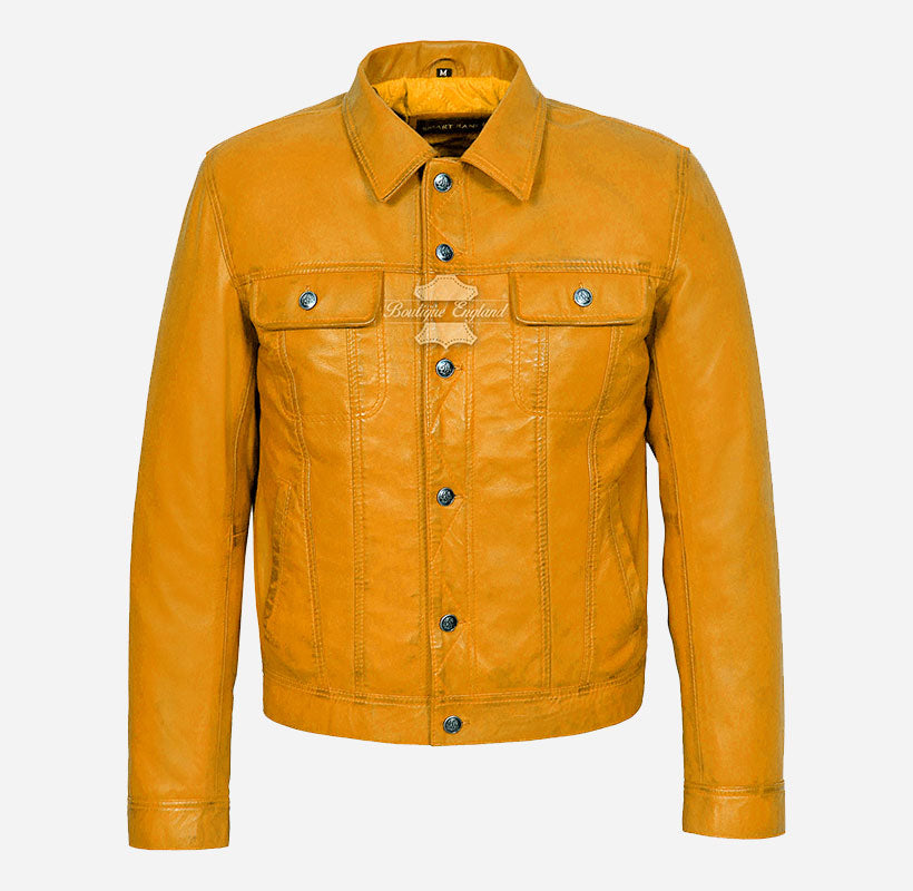 TRUCKER Men's Denim Style Leather Jacket