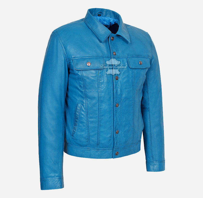 TRUCKER Men's Denim Style Leather Jacket