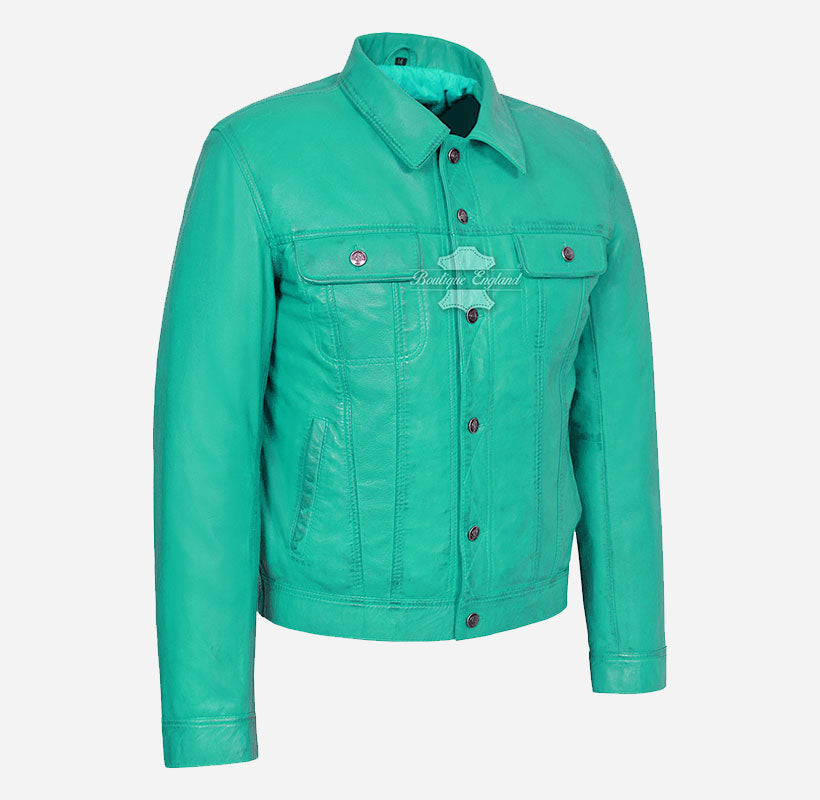 TRUCKER Men's Denim Style Leather Jacket