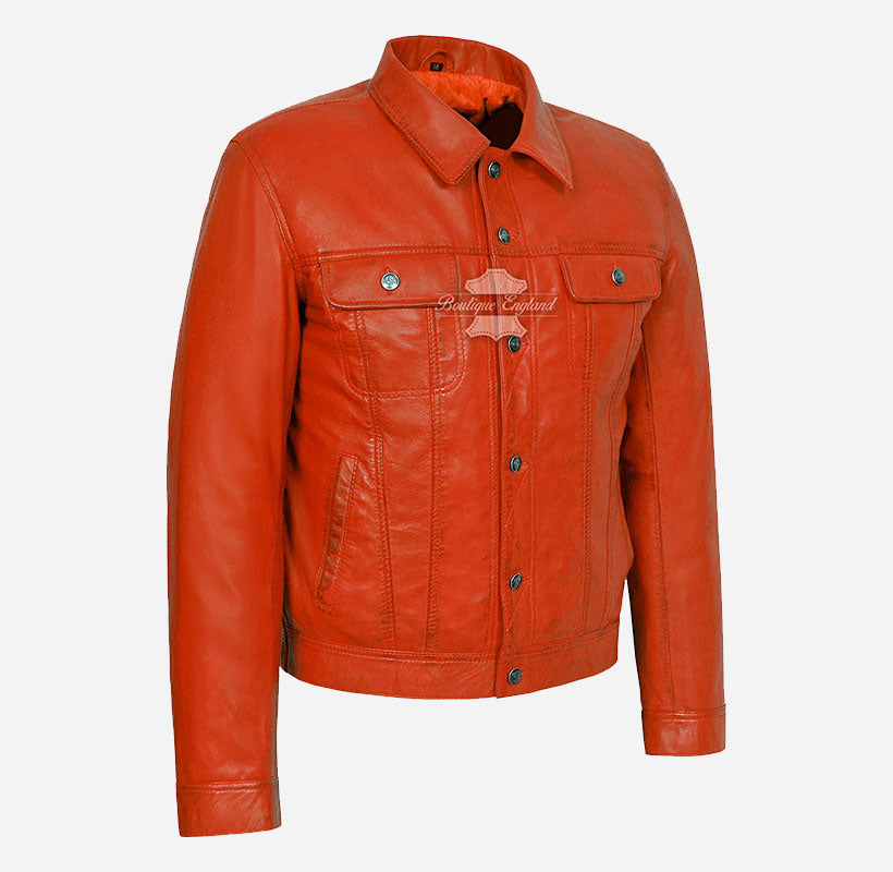 TRUCKER Men's Denim Style Leather Jacket