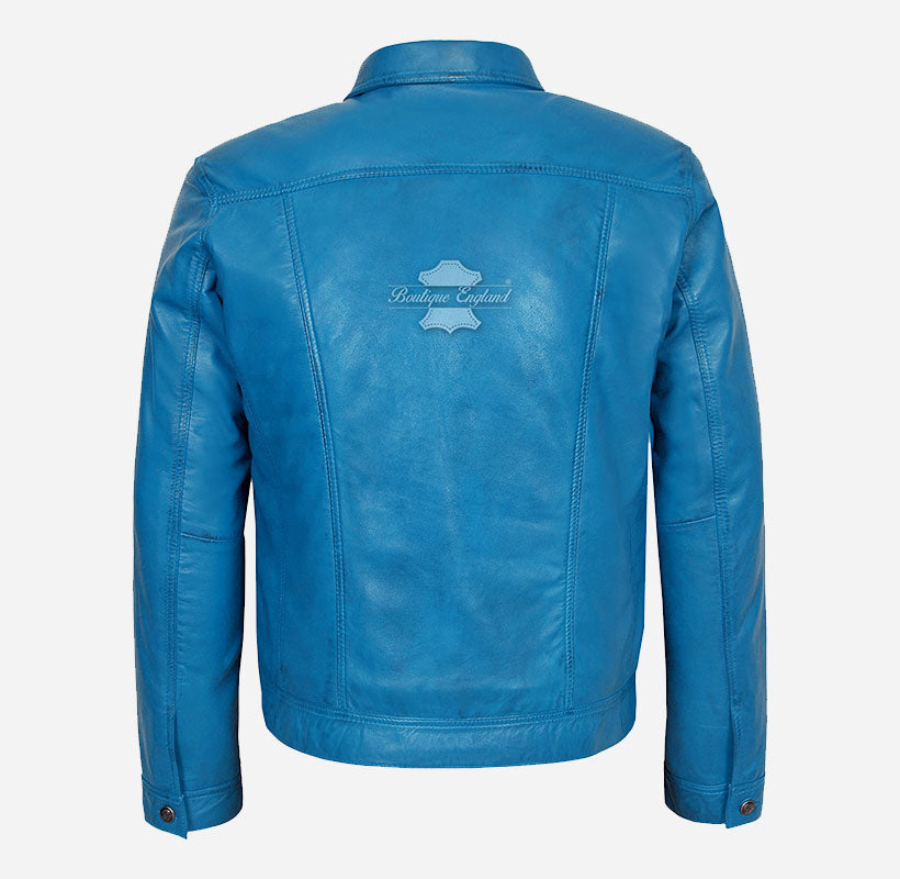 TRUCKER Men's Denim Style Leather Jacket