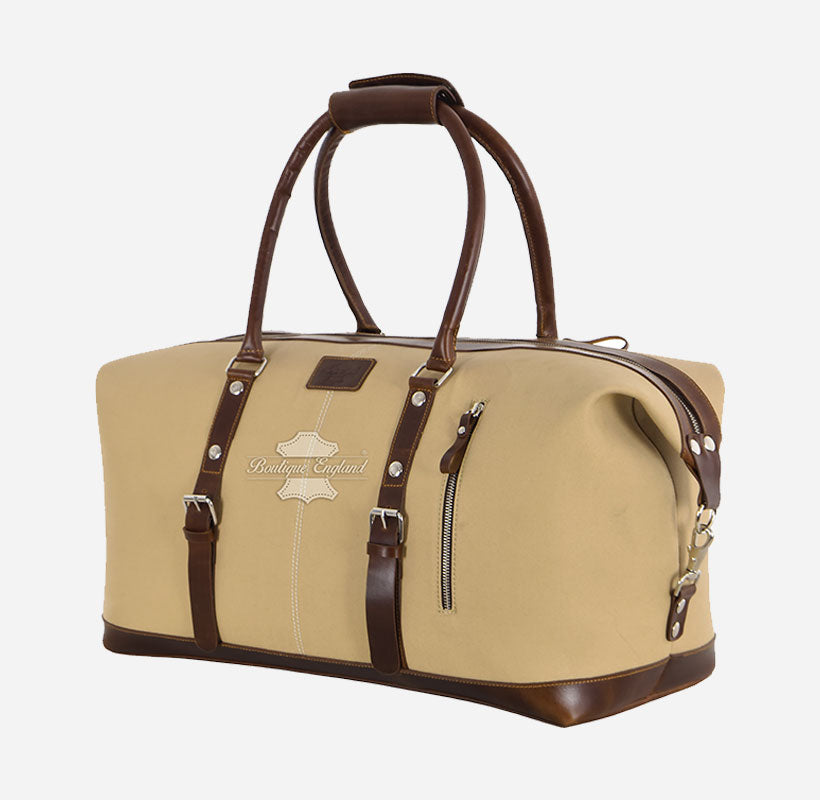Weekender Overnight Duffel Bag Carry On Bag Canvas with Leather Detailing