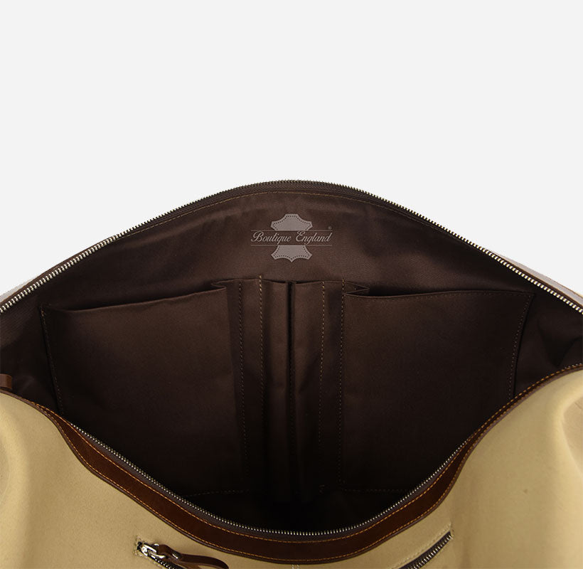 Weekender Overnight Duffel Bag Carry On Bag Canvas with Leather Detailing